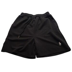 Black Textured Knit Drawstring Shorts High Rise Pockets Size L Lightweight Short